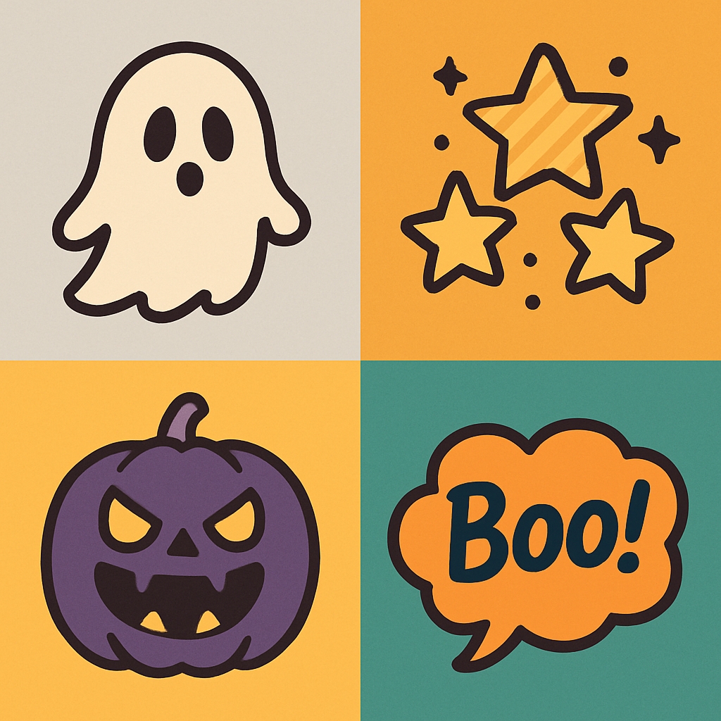 Cartoon Halloween Icons in Vibrant Colors Seamless Pattern
