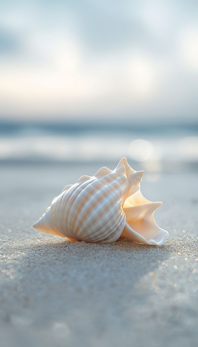 Exquisite Conch Seashell on Soft Sandy Background Mobile Wallpaper