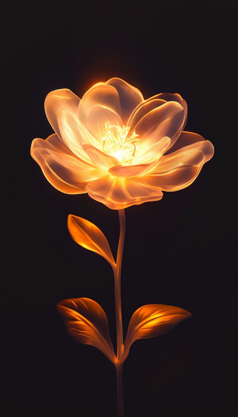Enchanting Flower Lamp Radiating Warm Light Against Dark Background Mobile Wallpaper
