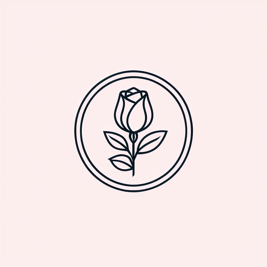 Minimalist Line Art Rose Bud Logo on Pale Pink Background