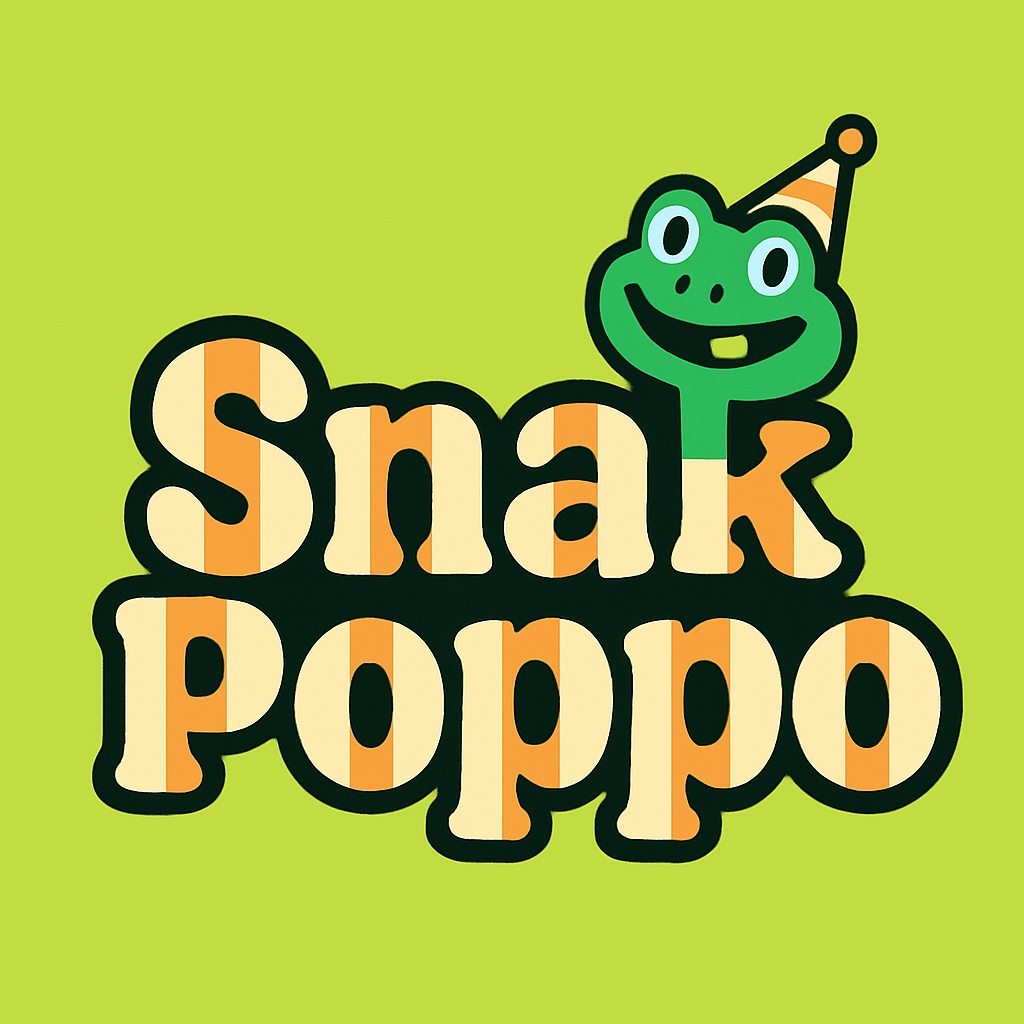 Playful Snak Poppo Logo with Cartoon Frog Character