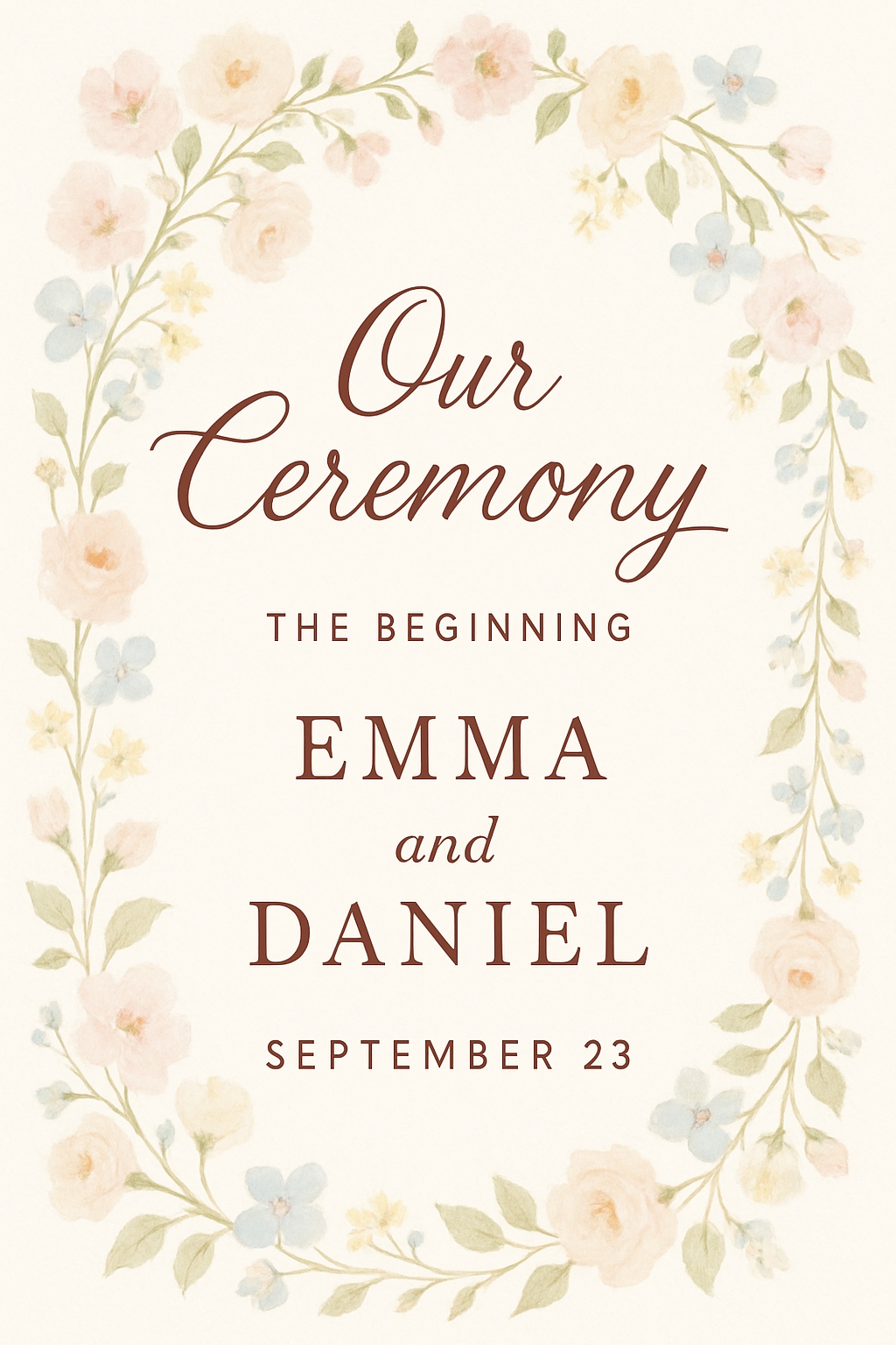 Elegant Floral Wedding Invitation Card Design for Ceremony Event Sign