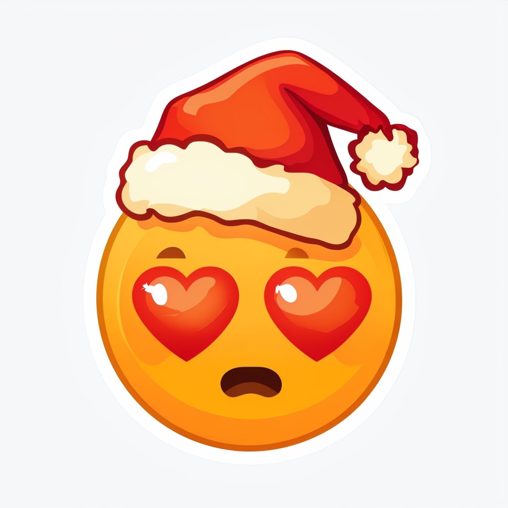 Festive Emoji Face with Heart Eyes and Santa Hat Sticker