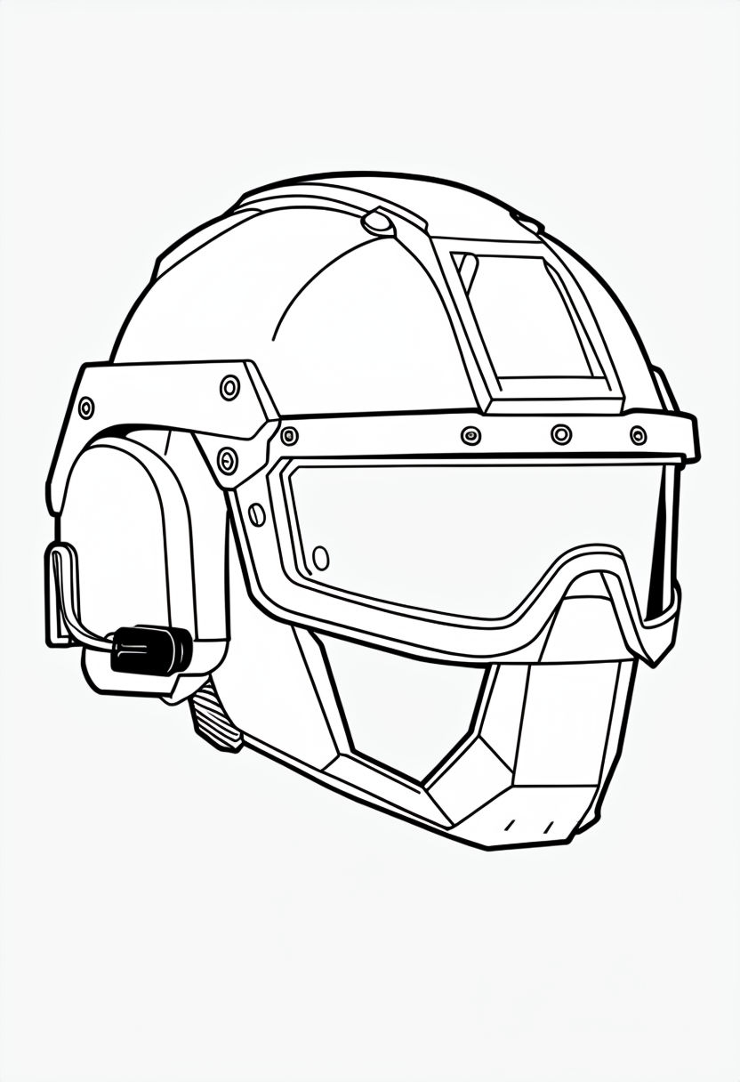 Tactical Helmet Detailed Coloring Page for Creative Artists Coloring Book Pages