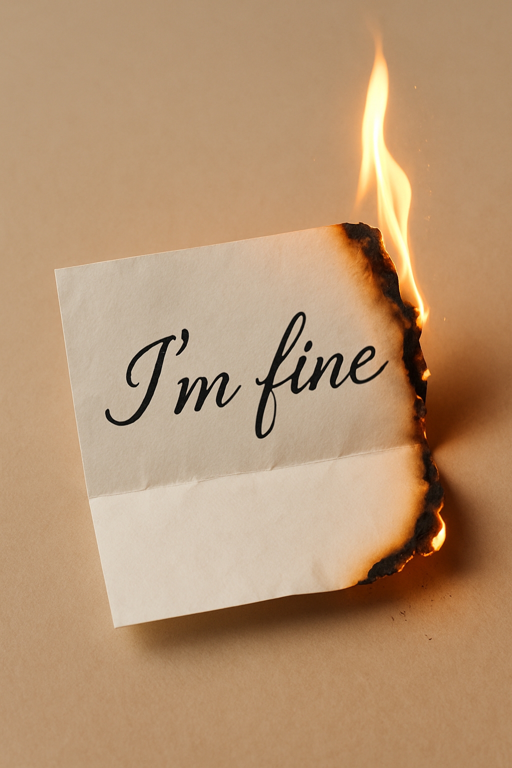 Burning 'I'm Fine' Text on Beige Paper Illustration Phone Case Cover