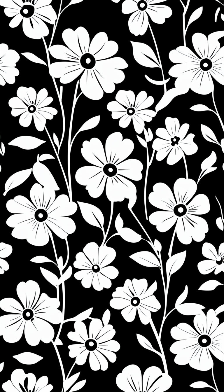 Elegant Black and White Floral Pattern Phone Case Cover