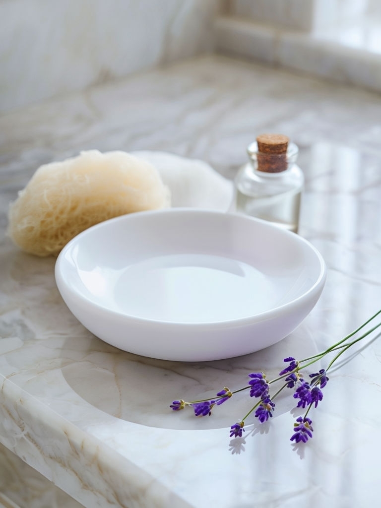 Elegant White Ceramic Soap Dish with Natural Elements Mockup