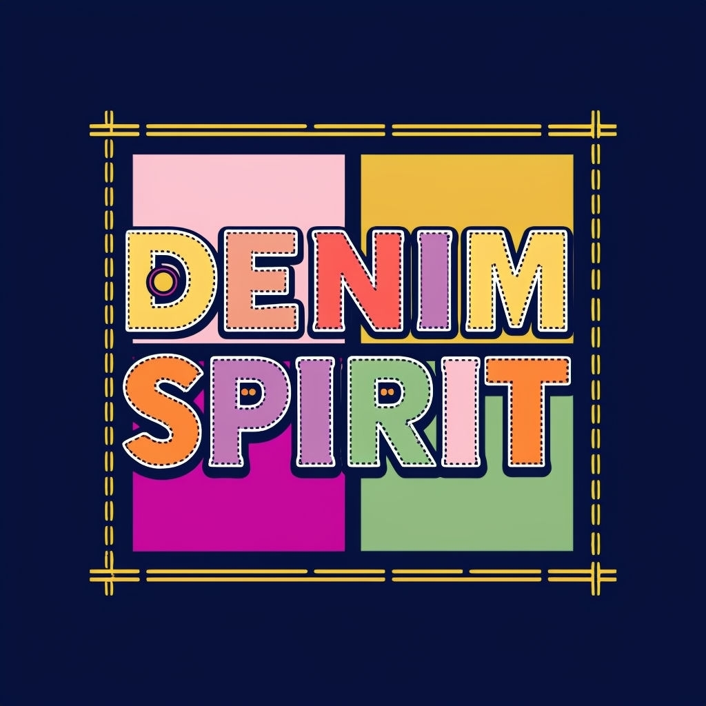 Vibrant Denim Spirit Typography Logo with Stitched Effect