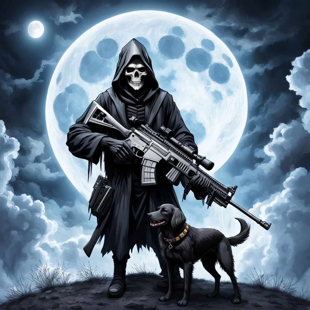 Grim reaper using a Gemini S71 Rifle With a back Flat-coated... by ...