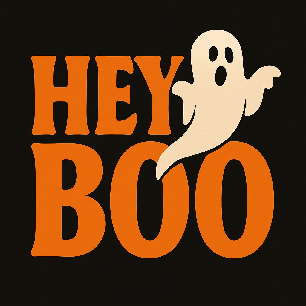 Playful Halloween "HEY BOO" Ghost Graphic Design Mug