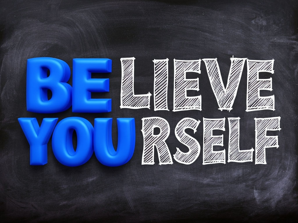 Motivational Believe Yourself Typography Art on Chalkboard Background Poster