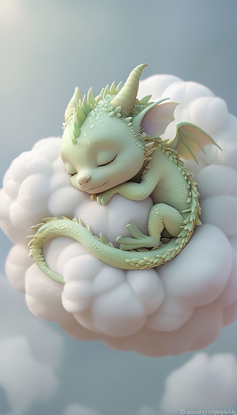 Cute Baby Dragon Sleeping on Fluffy Cloud Digital Art Phone Case Cover