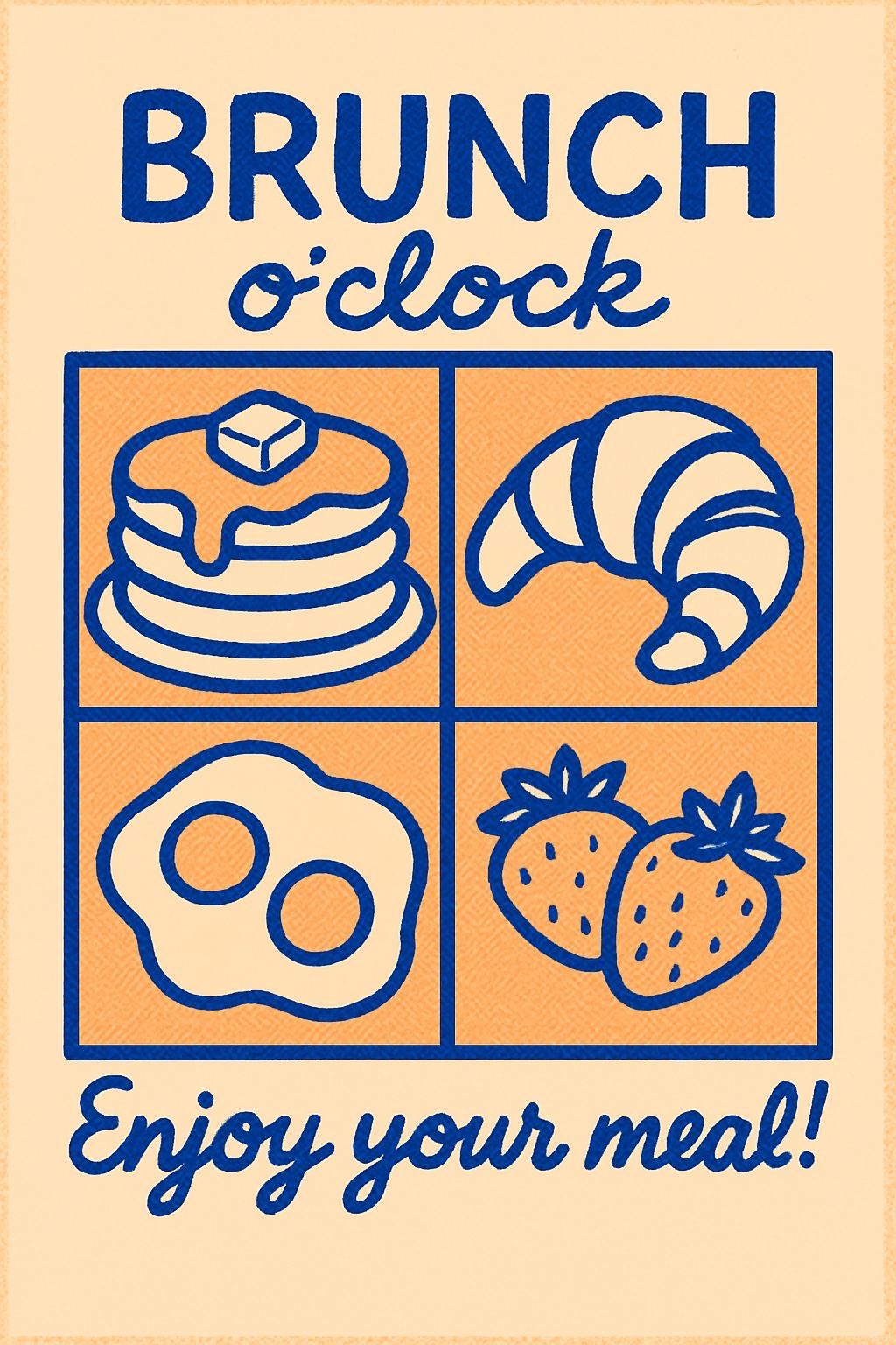 Retro Brunch O'clock Breakfast Food Icons Graphic Design Poster