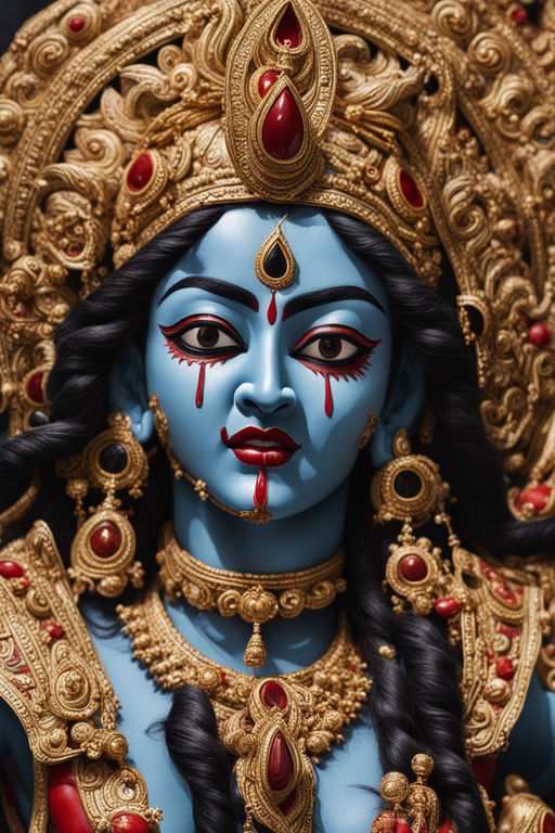 Close-ups of Kali's traditional iconography with tougue out by Vasu Dev ...