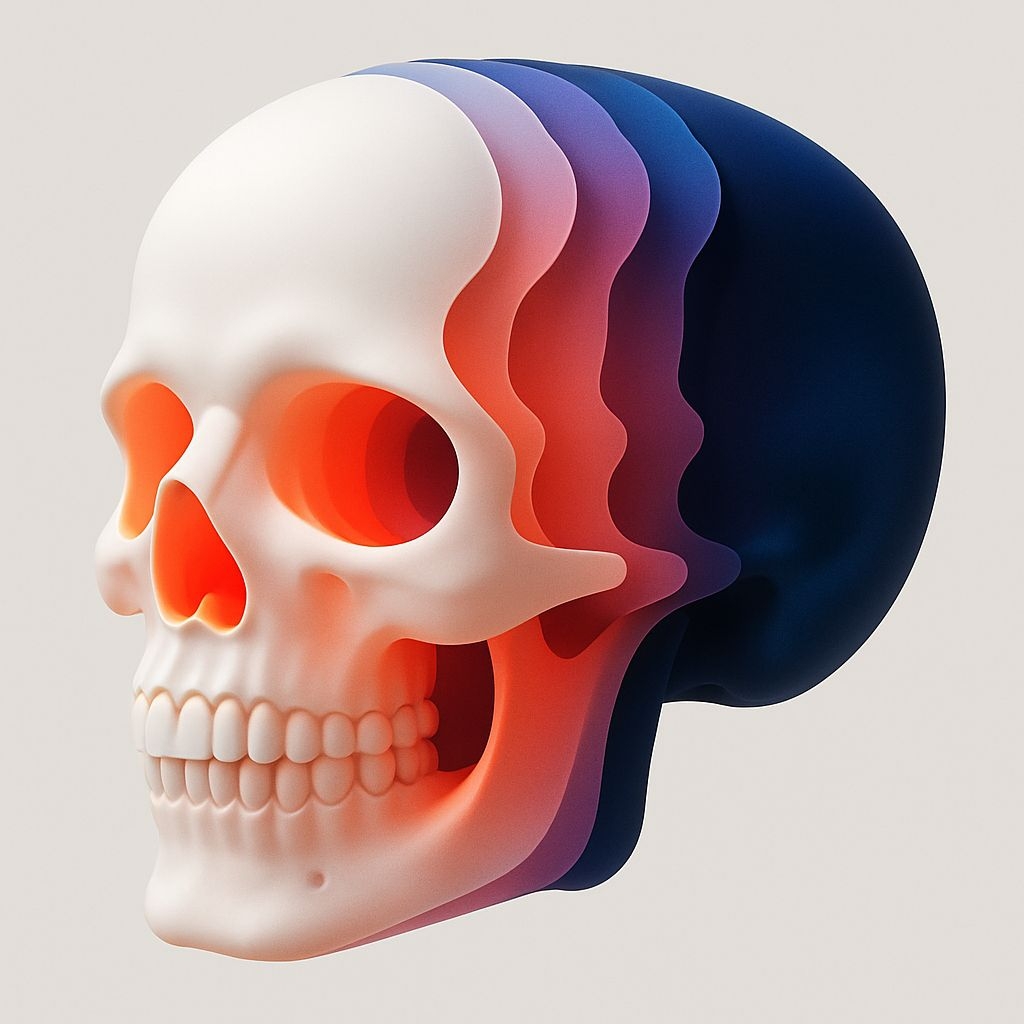 Vibrant 3D Skull Art Sticker with Colorful Layered Cutouts