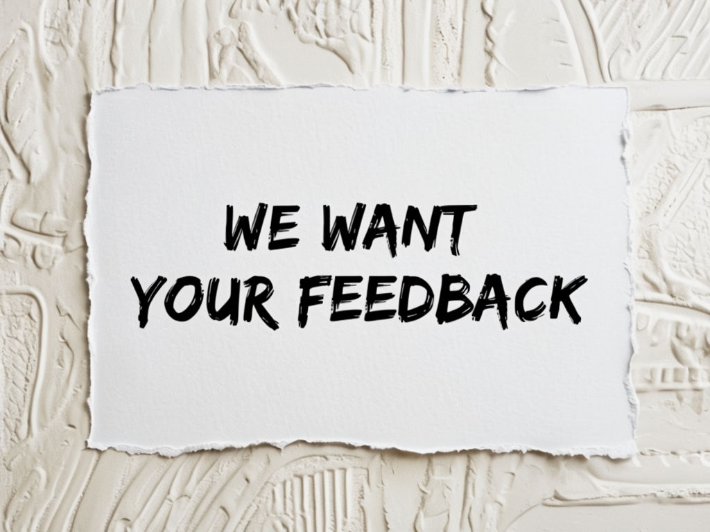 Bold Feedback Request on Torn Paper Texture Social Media Post