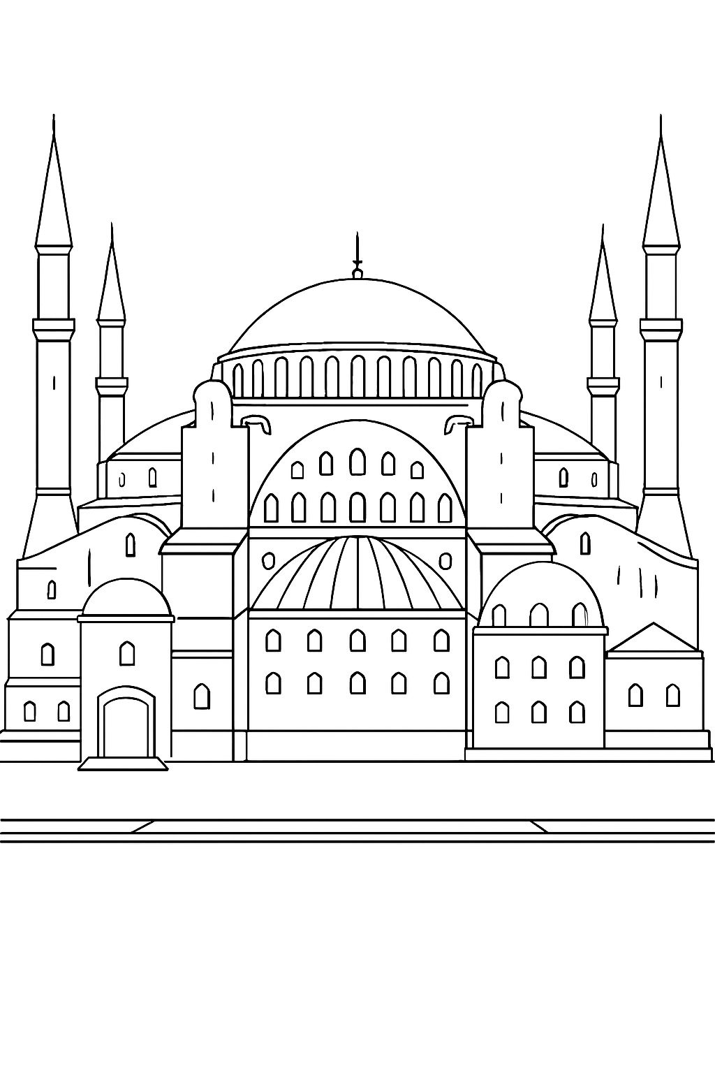Grand Mosque Architectural Line Drawing for Coloring Book Pages