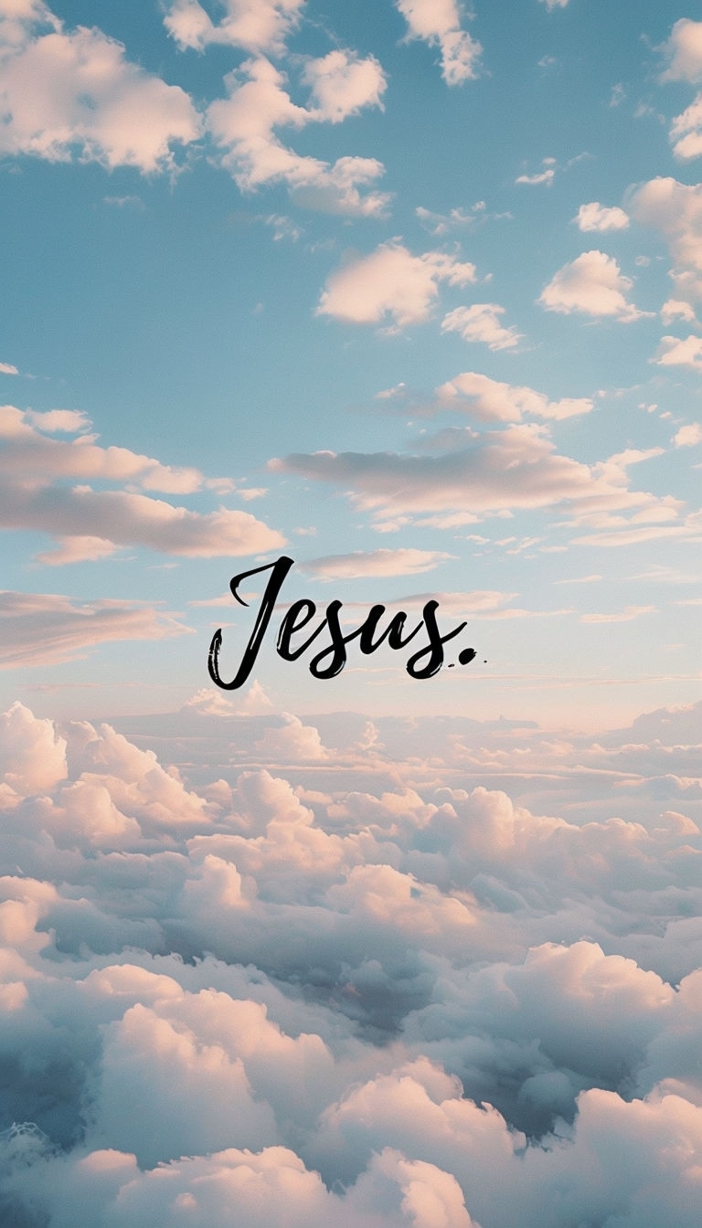 Serene Sky with Inspirational Jesus Calligraphy Mobile Wallpaper