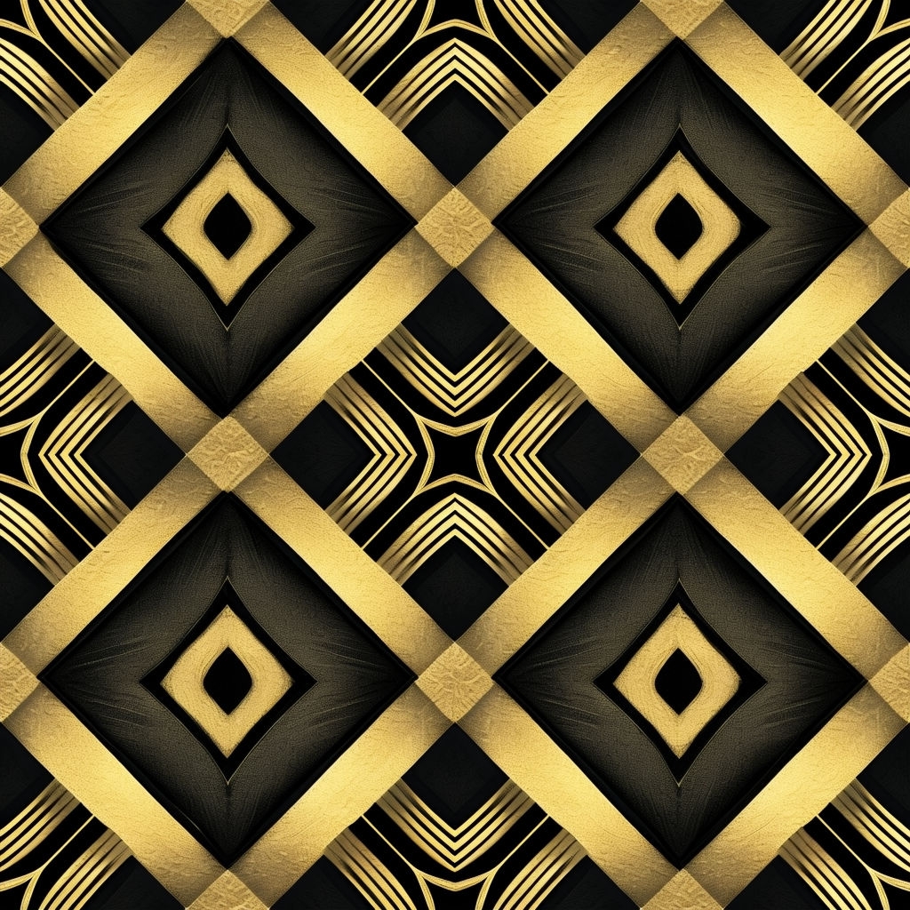 Elegant Gold and Black Geometric Diamond Seamless Pattern