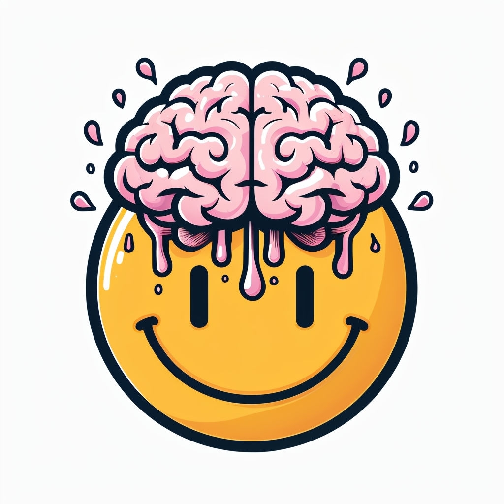Cheerful Smiley Face with Brain Illustration Sticker