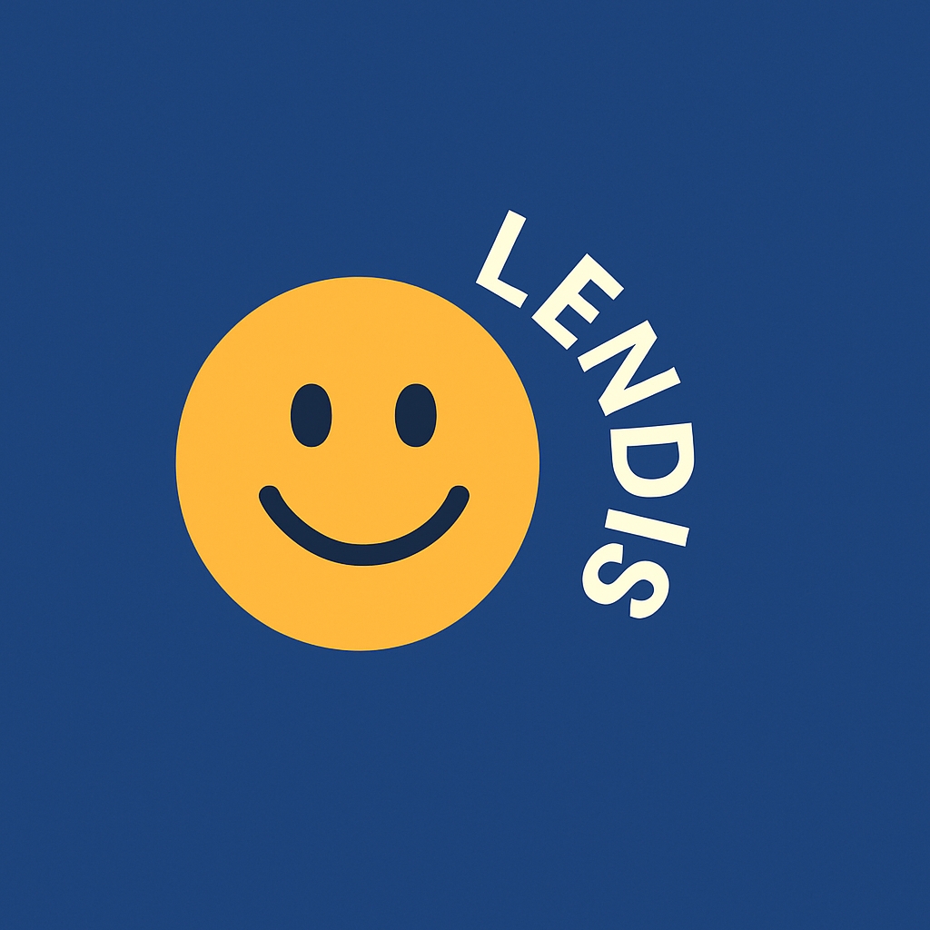 Bright Amber Smiley Face with LENDIS Text Graphic Logo