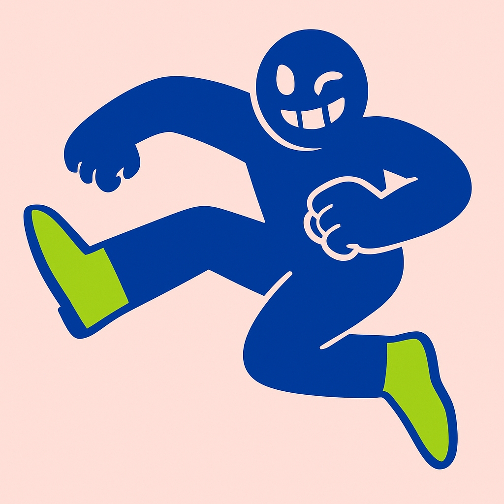 Vibrant Navy Blue Playful Figure Illustration Sticker