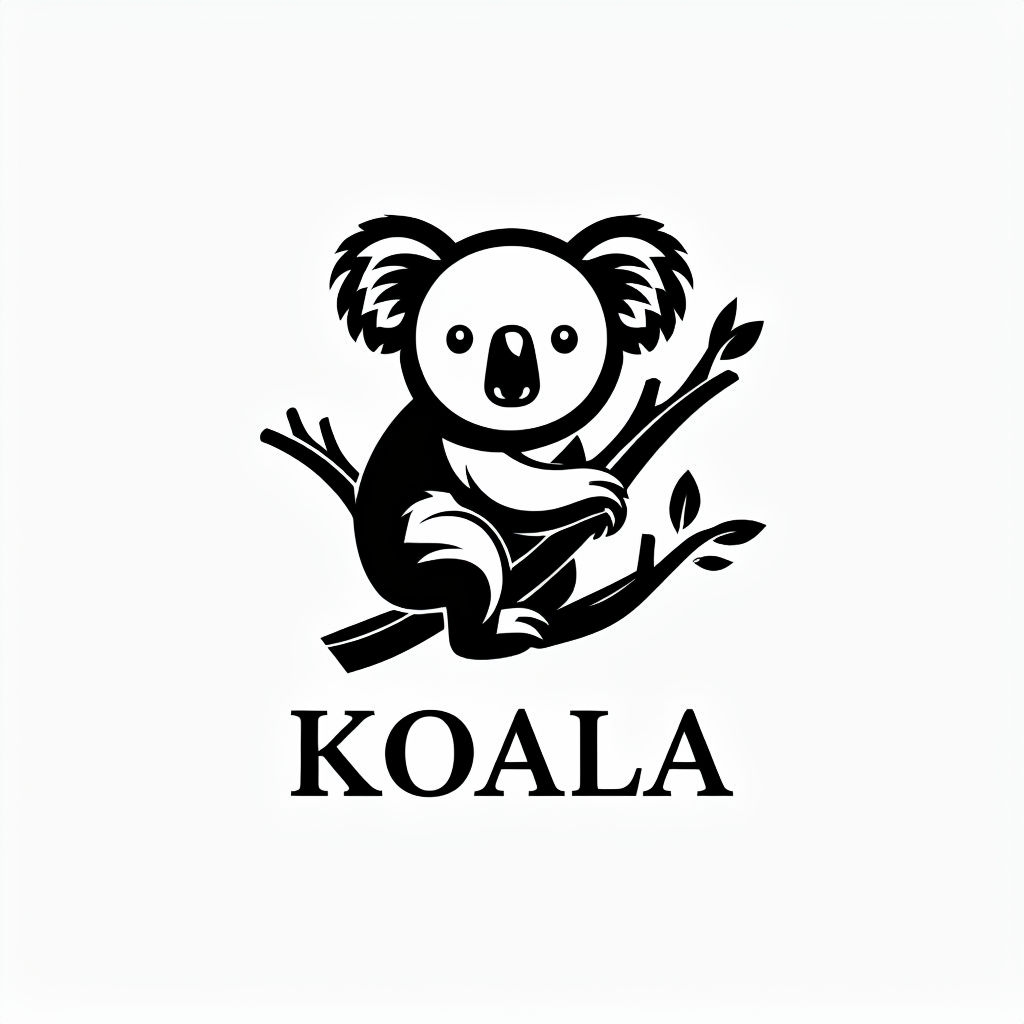 Minimalist Black and White Koala Climbing Logo