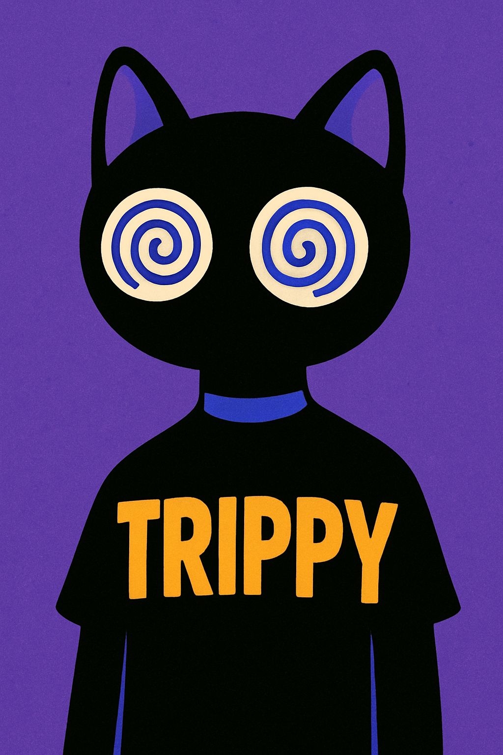 Trippy Black Cat Art with Spiral Eyes and Minimalist Design Poster