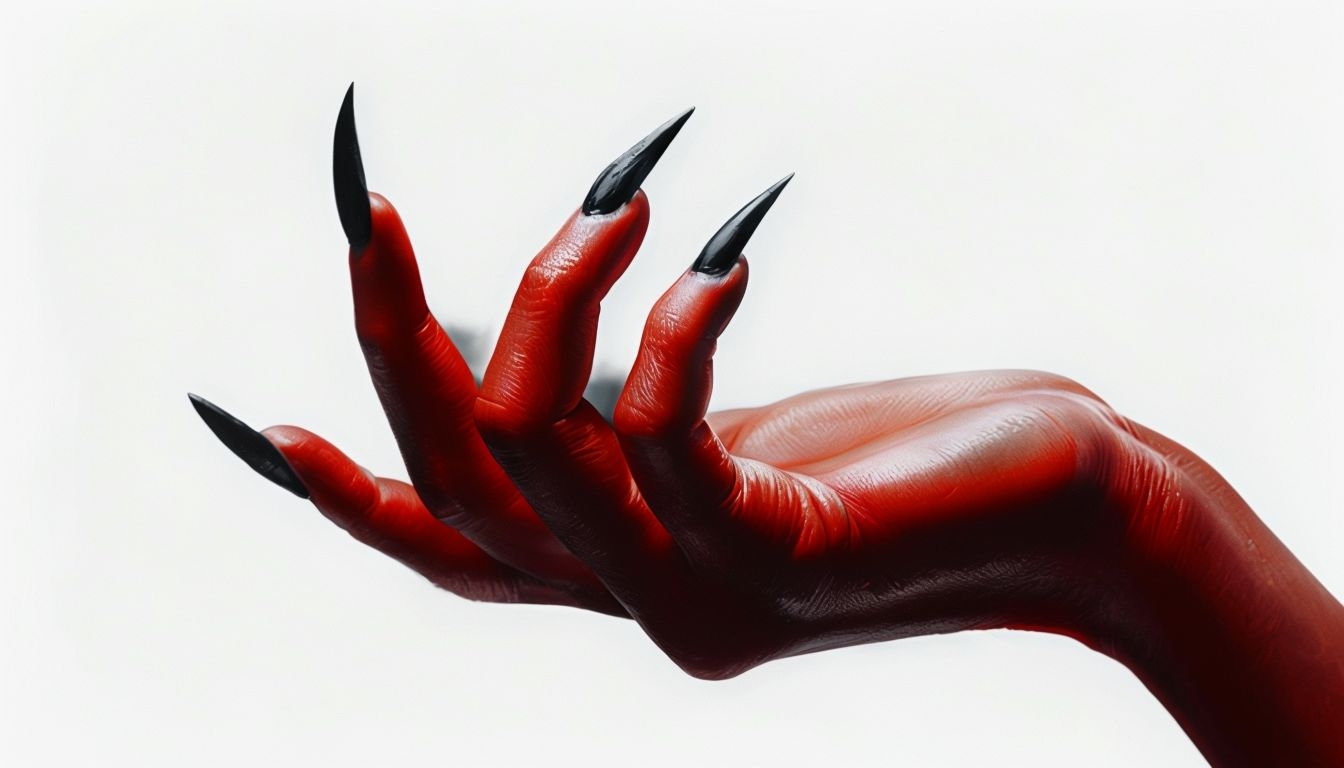 Striking Scarlet Red Hand with Glossy Black Nails Backgrounds