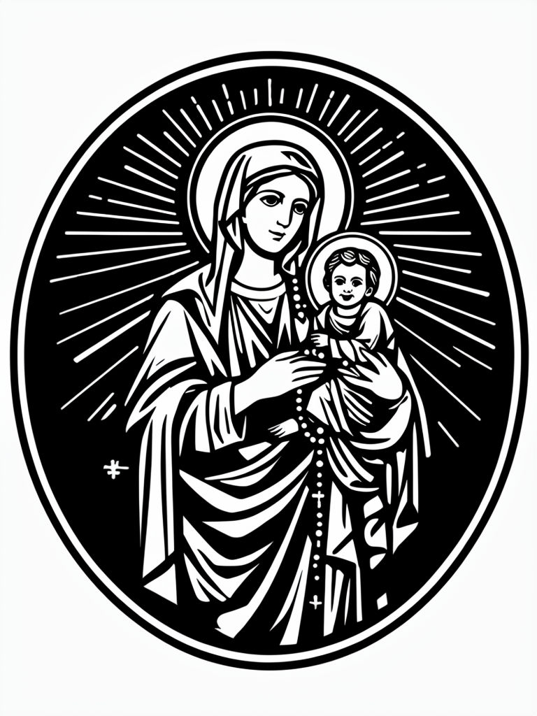 Black and White Mary and Baby Jesus Religious Icon Sticker