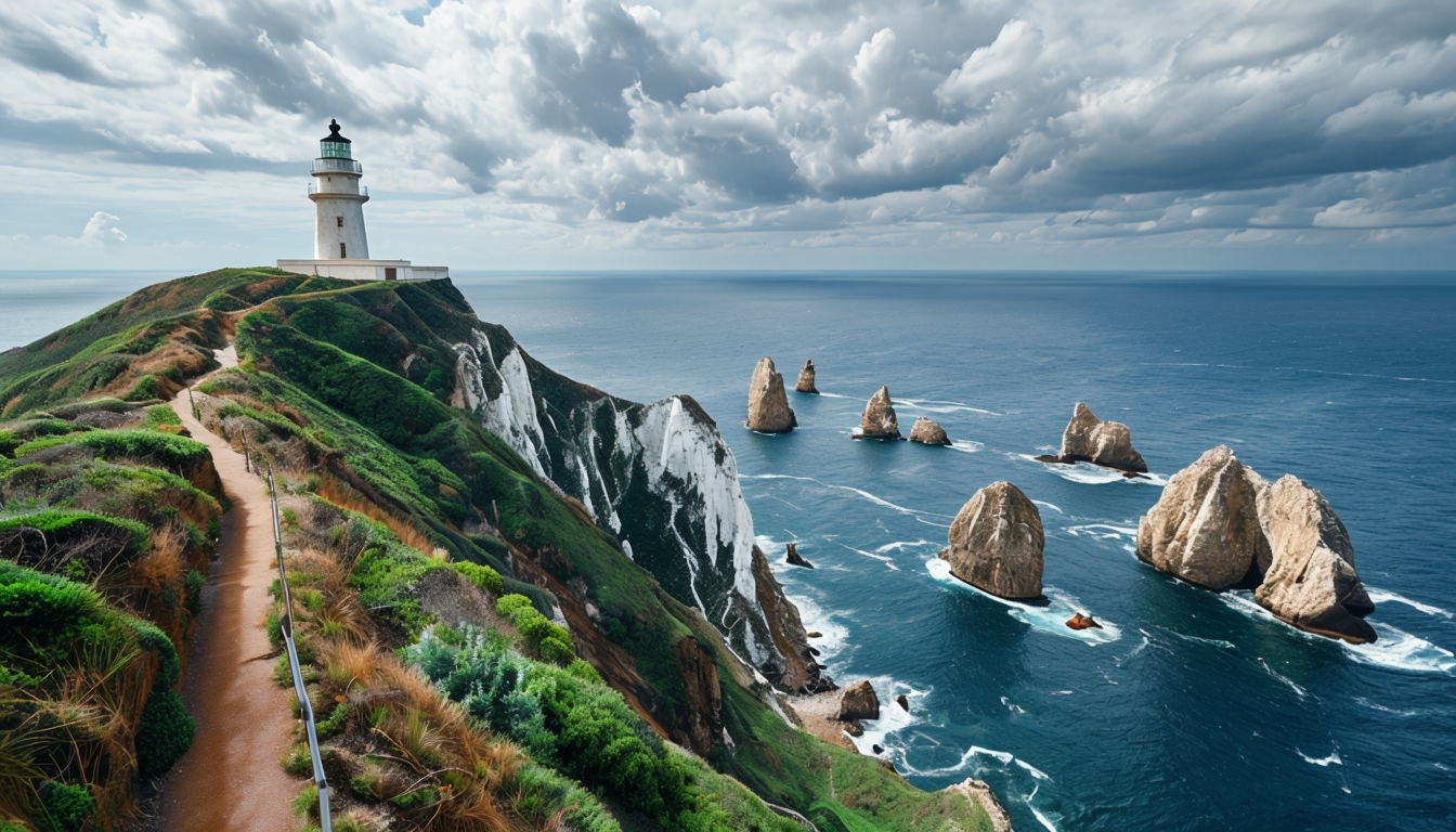 Dramatic Coastal Landscape with Lighthouse Aerial Photograph Virtual Backgrounds