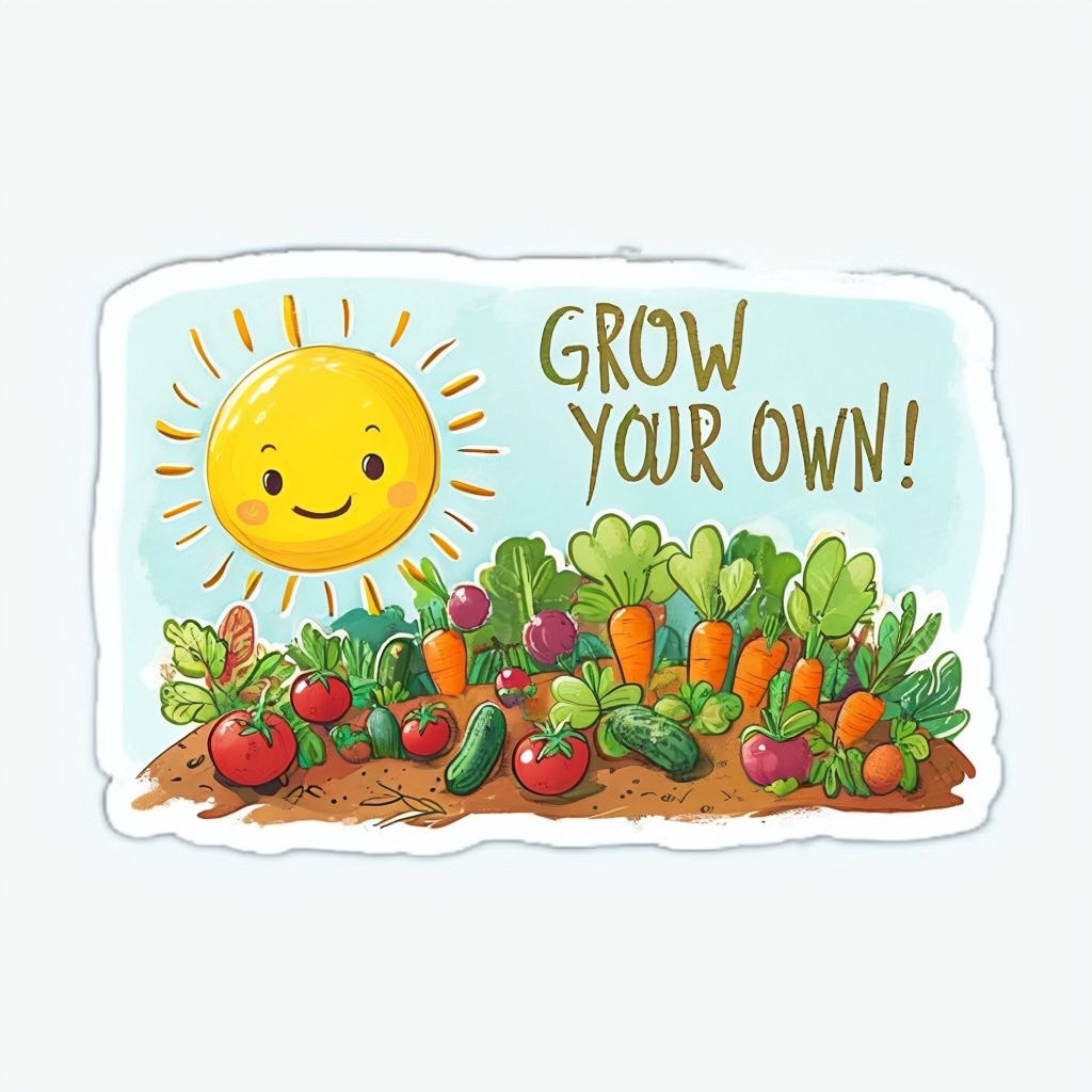 Happy Garden Scene with Smiling Sun Sticker