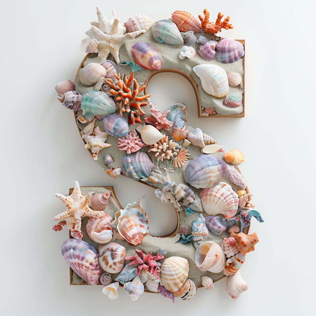 Vibrant Coastal Seashell 'S' Monogram Design Art