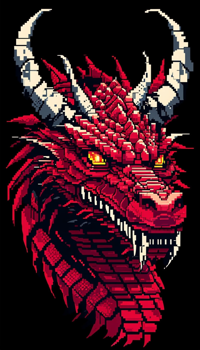 Epic Pixel Art Dragon Head Illustration T-Shirt
