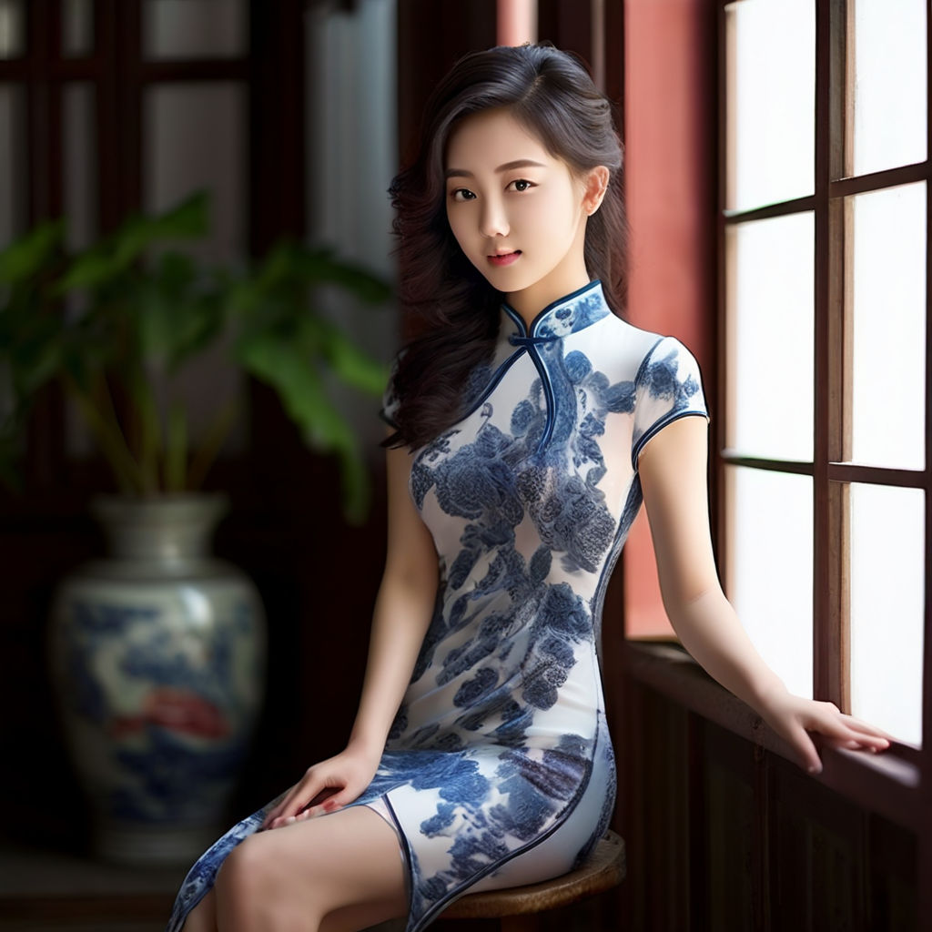 a Chinese lady slim in stipe dress