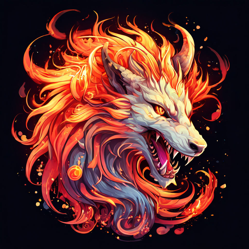 Kirin with multiple tails and a long tongue in fire type art... by Wild ...