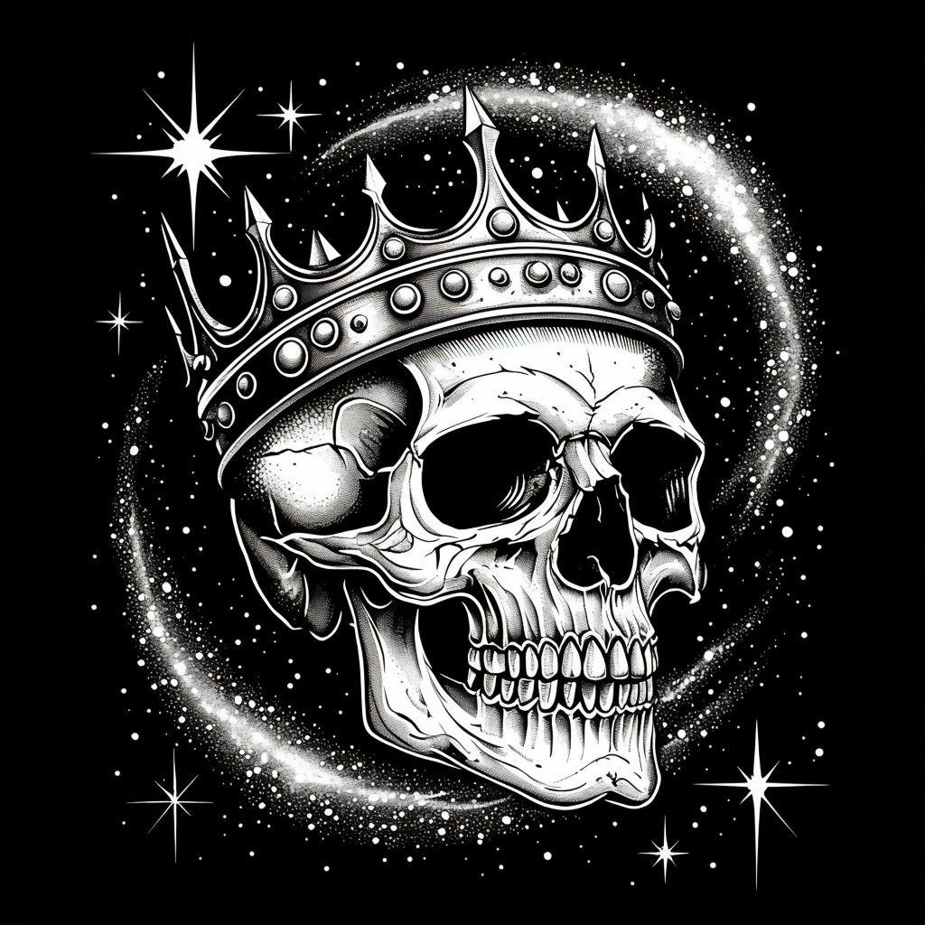 Ornate Crowned Skull with Cosmic Halo T-Shirt