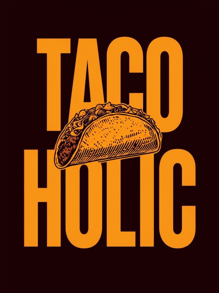 TACOHOLIC Bold Graphic Design with Intricate Taco Illustration Poster