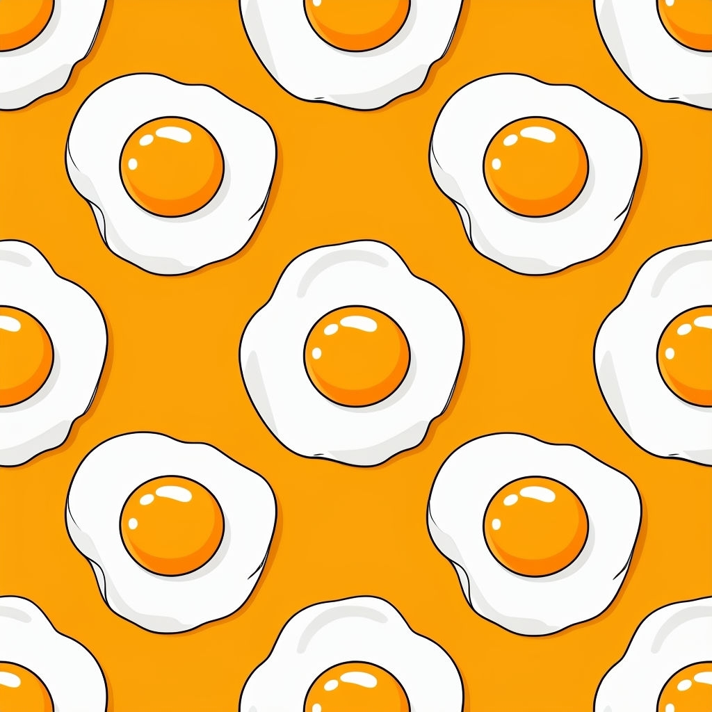 Whimsical Sunny-Side-Up Eggs Pattern on Amber Yellow Background Seamless Pattern