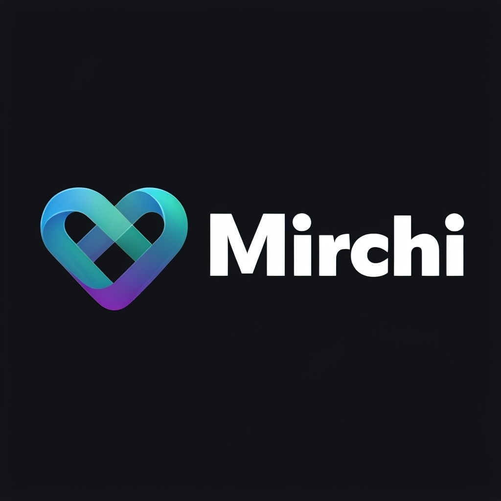 Dynamic Abstract Heart Logo with Mirchi Text Design
