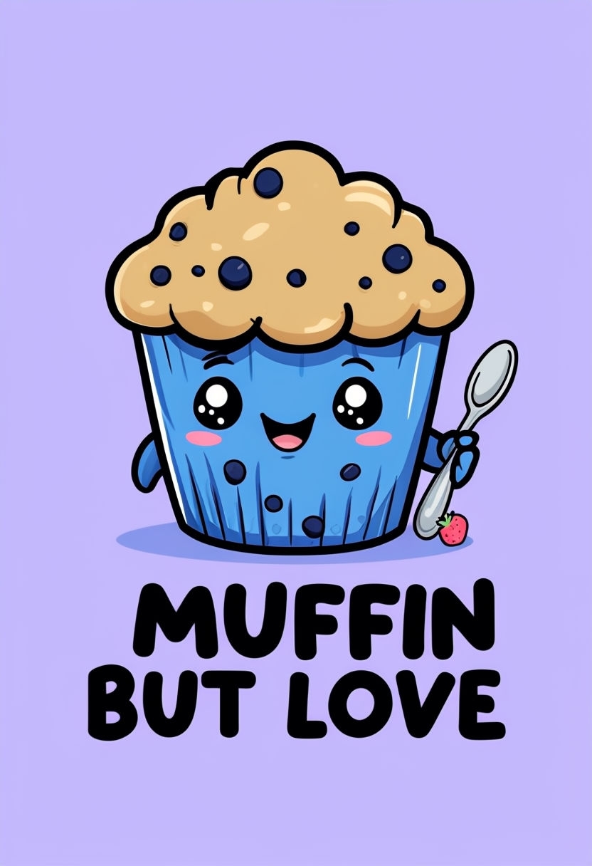 Happy Blueberry Muffin Character with Spoon Sticker