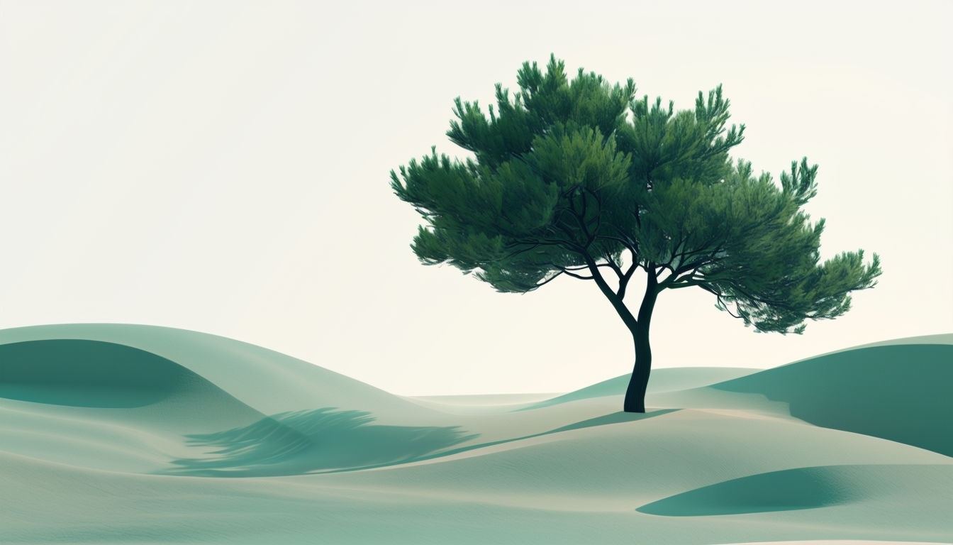 Minimalist Serene Tree Landscape Digital Art Virtual Background