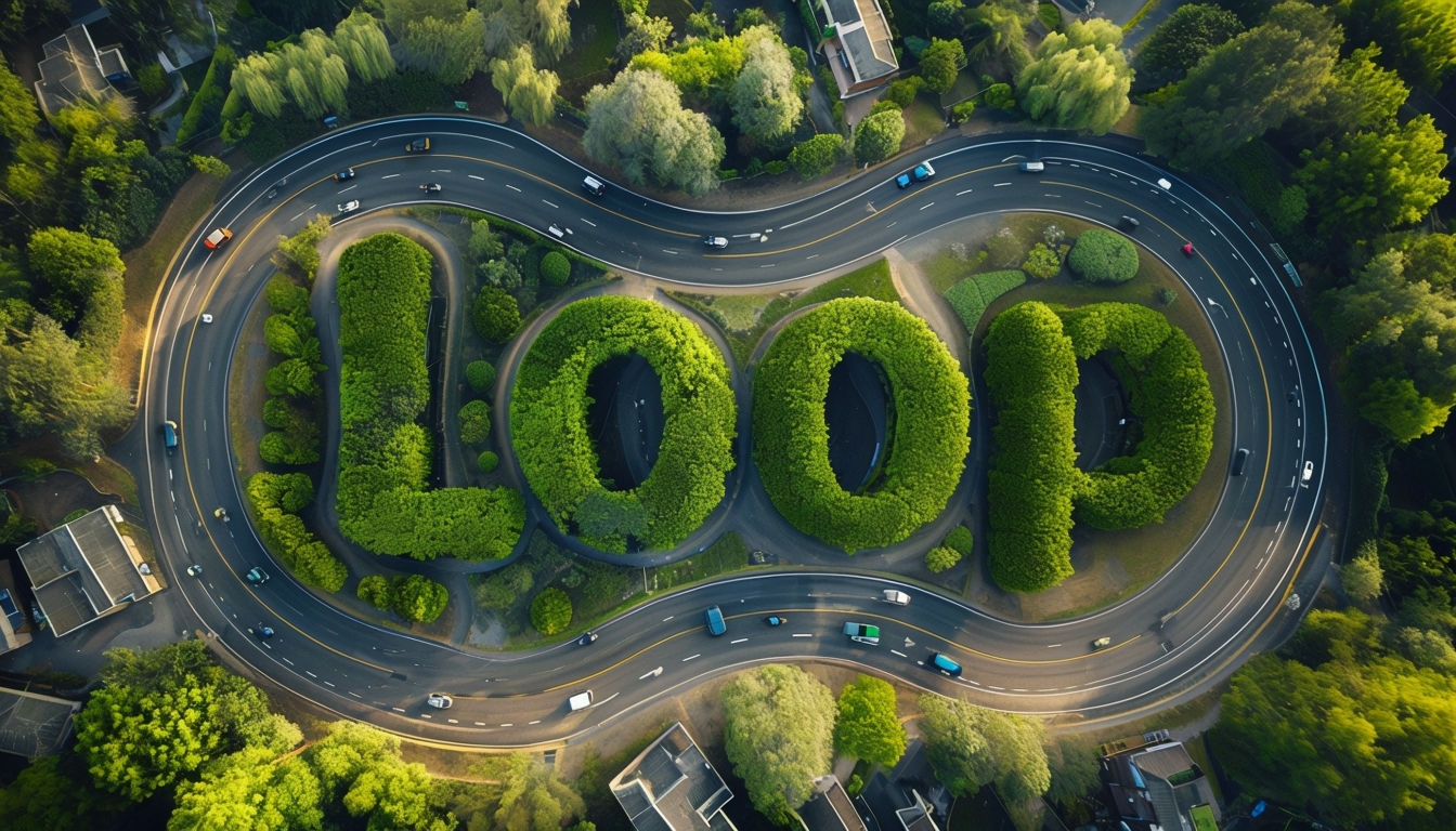 Serene Aerial Landscape with Winding Roads and Nature Integration Virtual Backgrounds