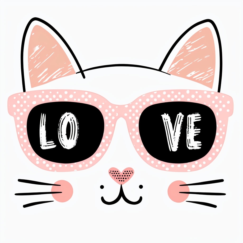 Whimsical Cat Face With Sunglasses and Love Text Mug