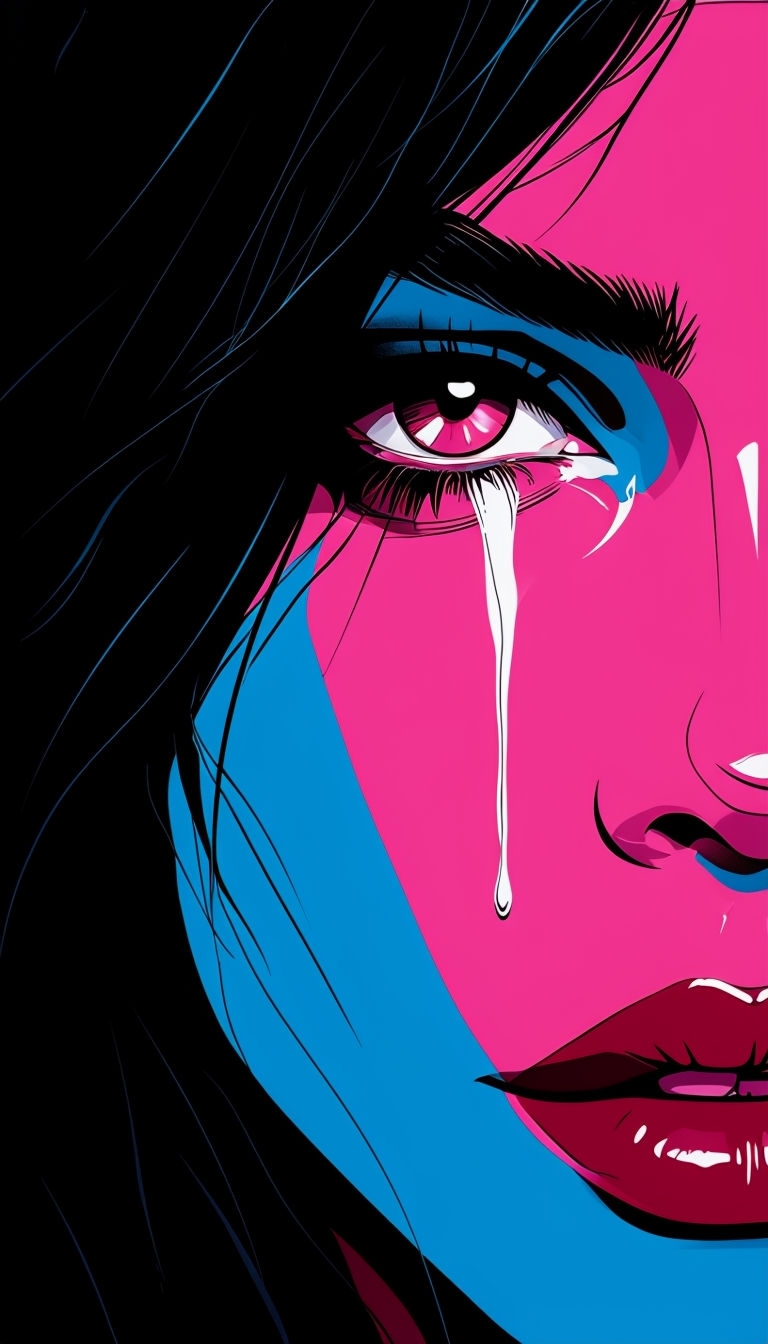 Abstract Vibrant Woman's Face Digital Art in Bold Colors Mobile Wallpaper