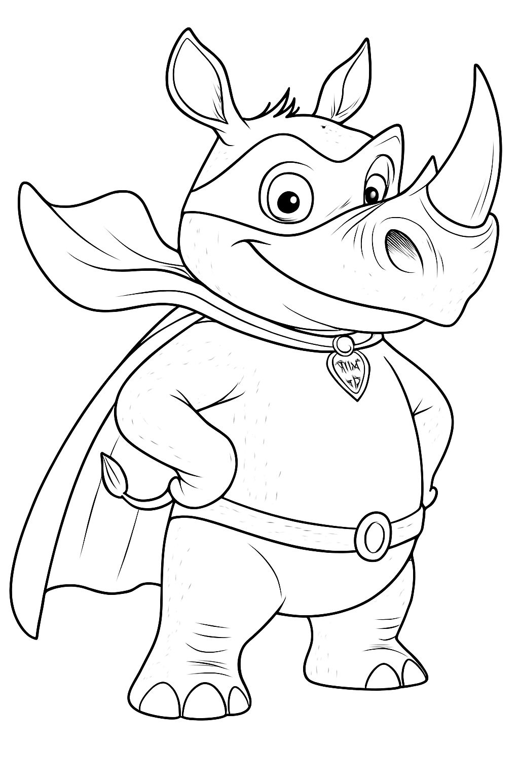 Heroic Cartoon Rhinoceros Superhero Illustration Coloring Book Pages