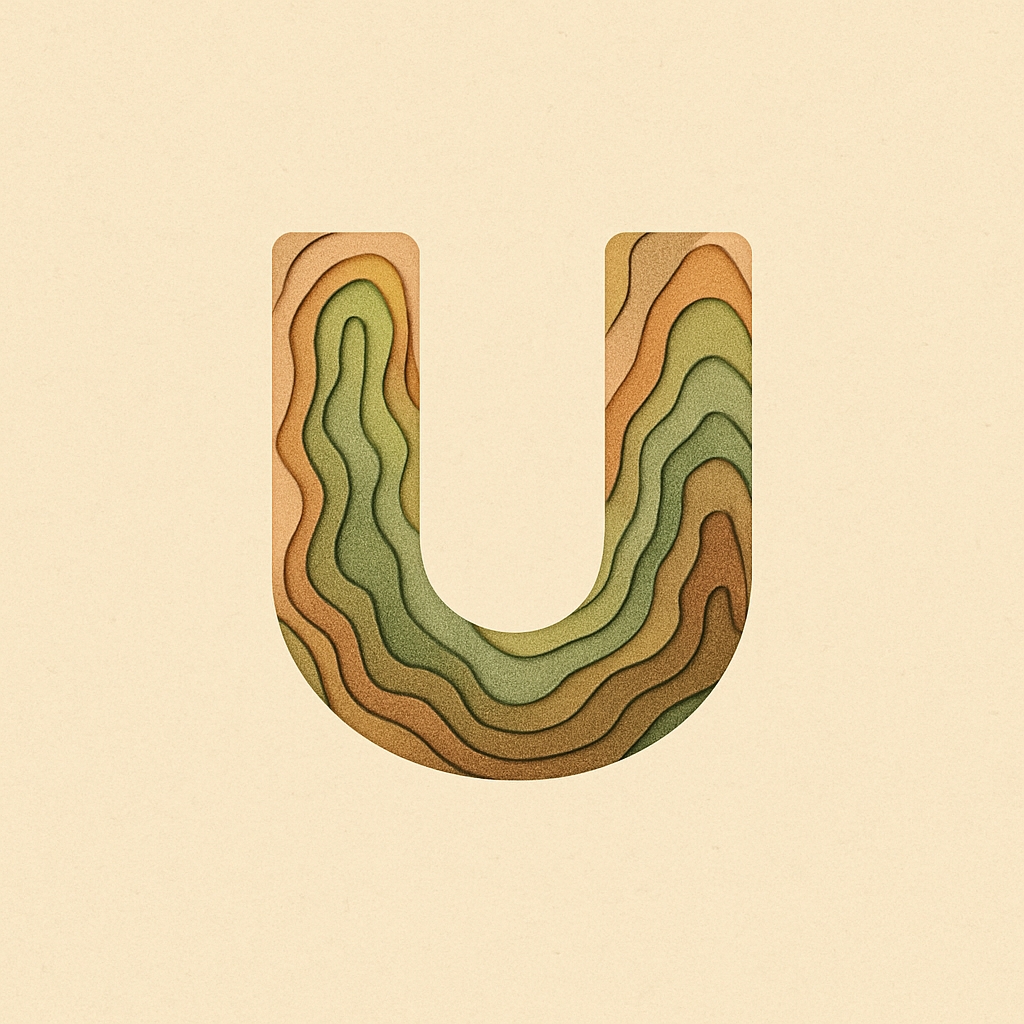 Elegant Topographic Letter U Illustration for Naturalistic Decor Monogram