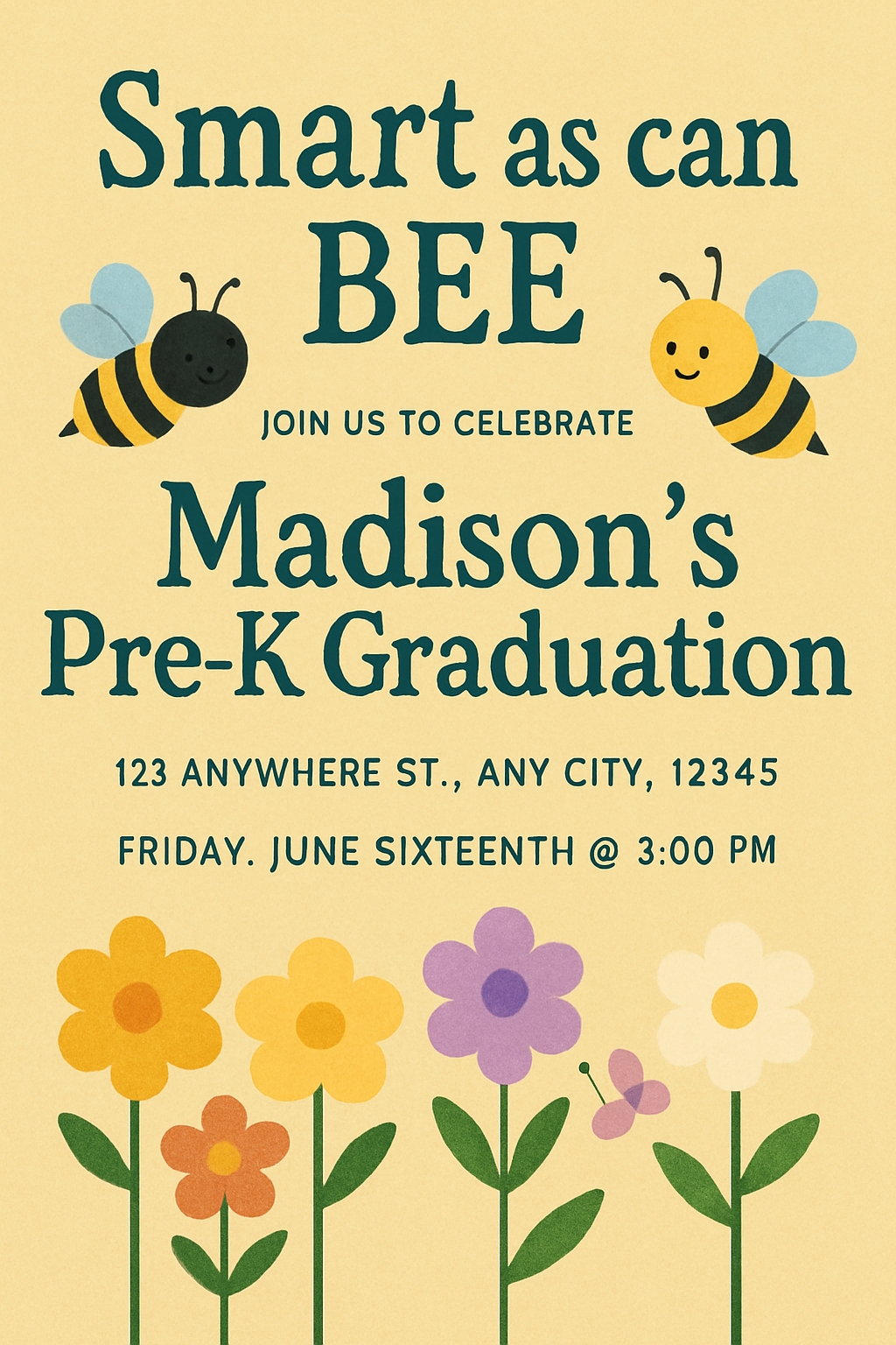 Cheerful Cartoon Bee Graduation Invitation for Madison's Celebration Cards & Invites