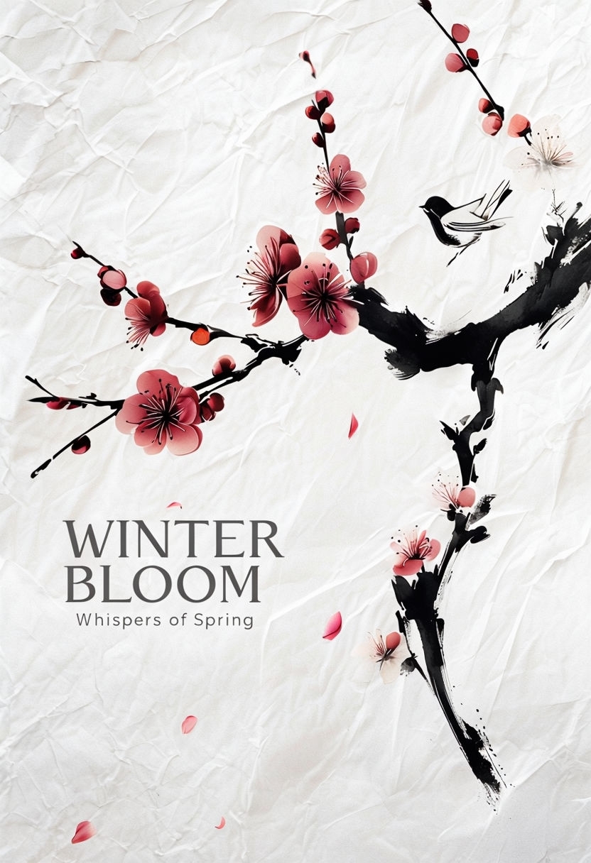 Elegant Plum Blossom Branch Sumi-e Ink Illustration EBook Cover