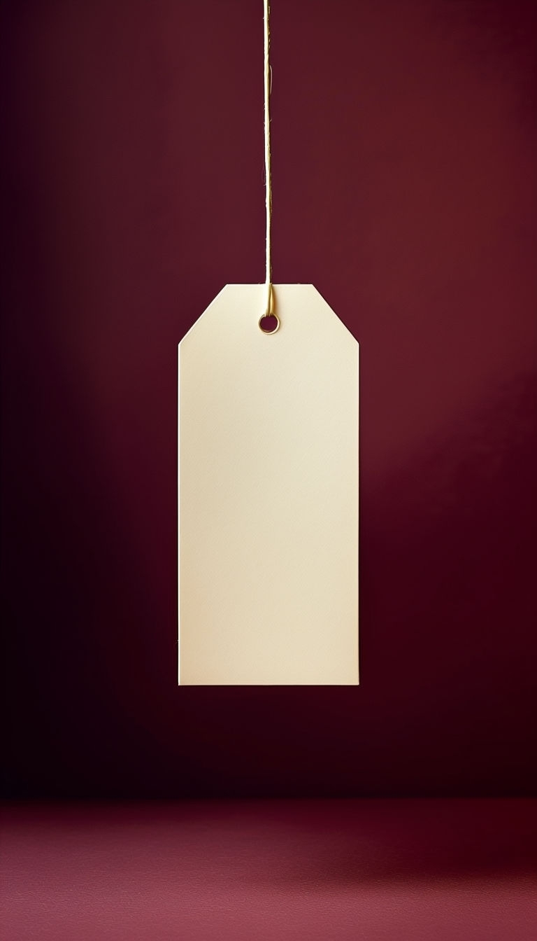 Minimalist Ivory Paper Tag Against Burgundy Background Social Media Post